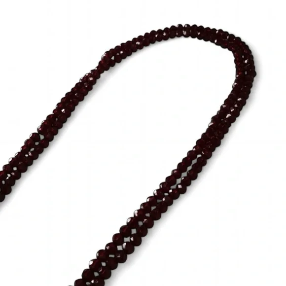Garnet Red Faceted Crystal Necklace w/ Layered Tassels – 36” Long - Picture 10 of 15